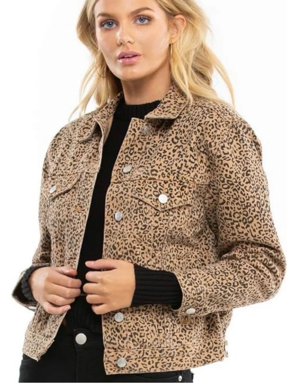 Lindsay Leopard Denim Jacket by Brunette the Label (NWT)